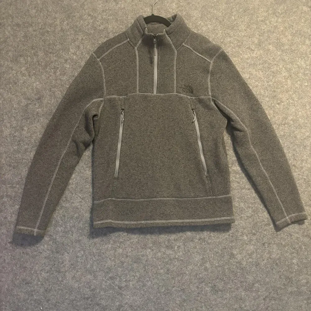 The North Face Sweatshirt Mens Size Large Gray Fleece Pullover 1/4 Zip Mock Neck